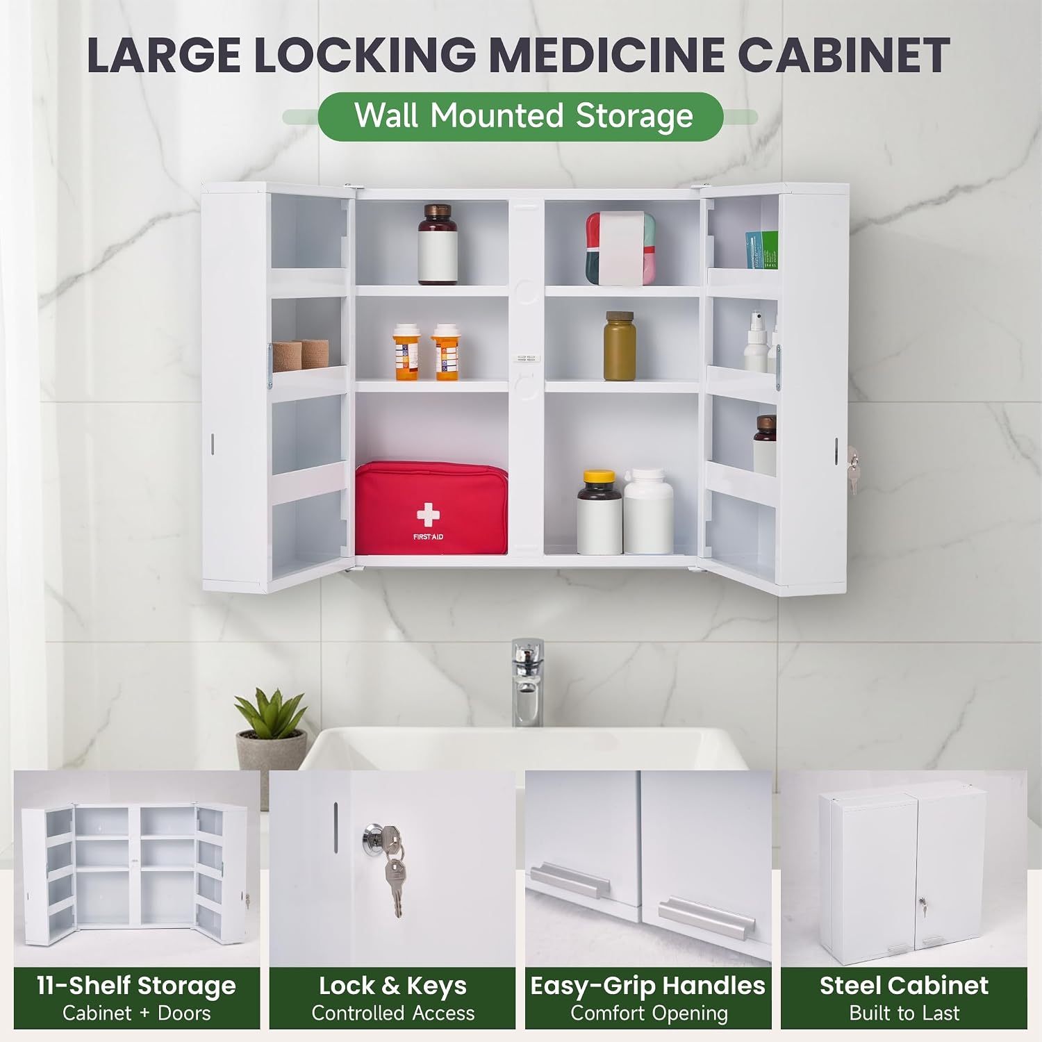 خزانة أدوية كبيرة قابلة للقفل، - مراجعة Medicine Cabinet Lock وسعره
